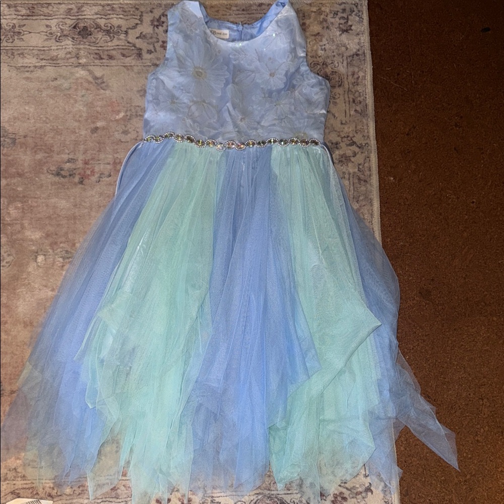 Bonnie Jean Pastel Blue and Green Tulle Dress